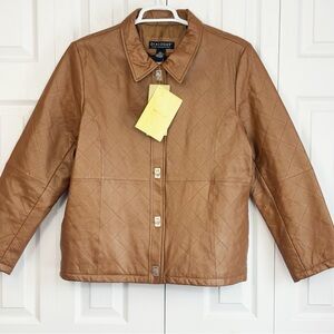 NWT Dialogue Western Tan Brown Quilted Genuine Leather Jacket Large